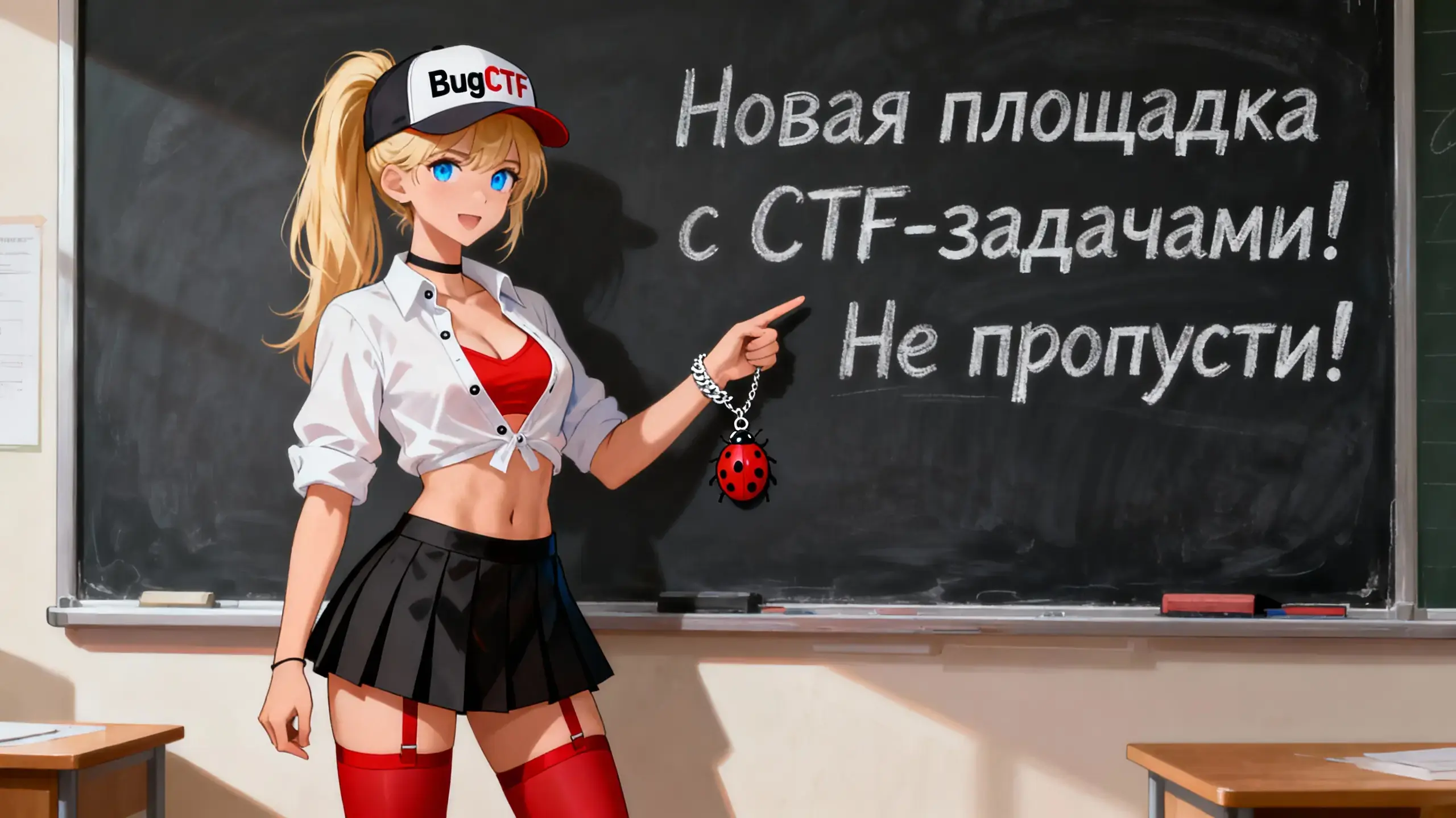 Пикси у школьной доски в аудитории
