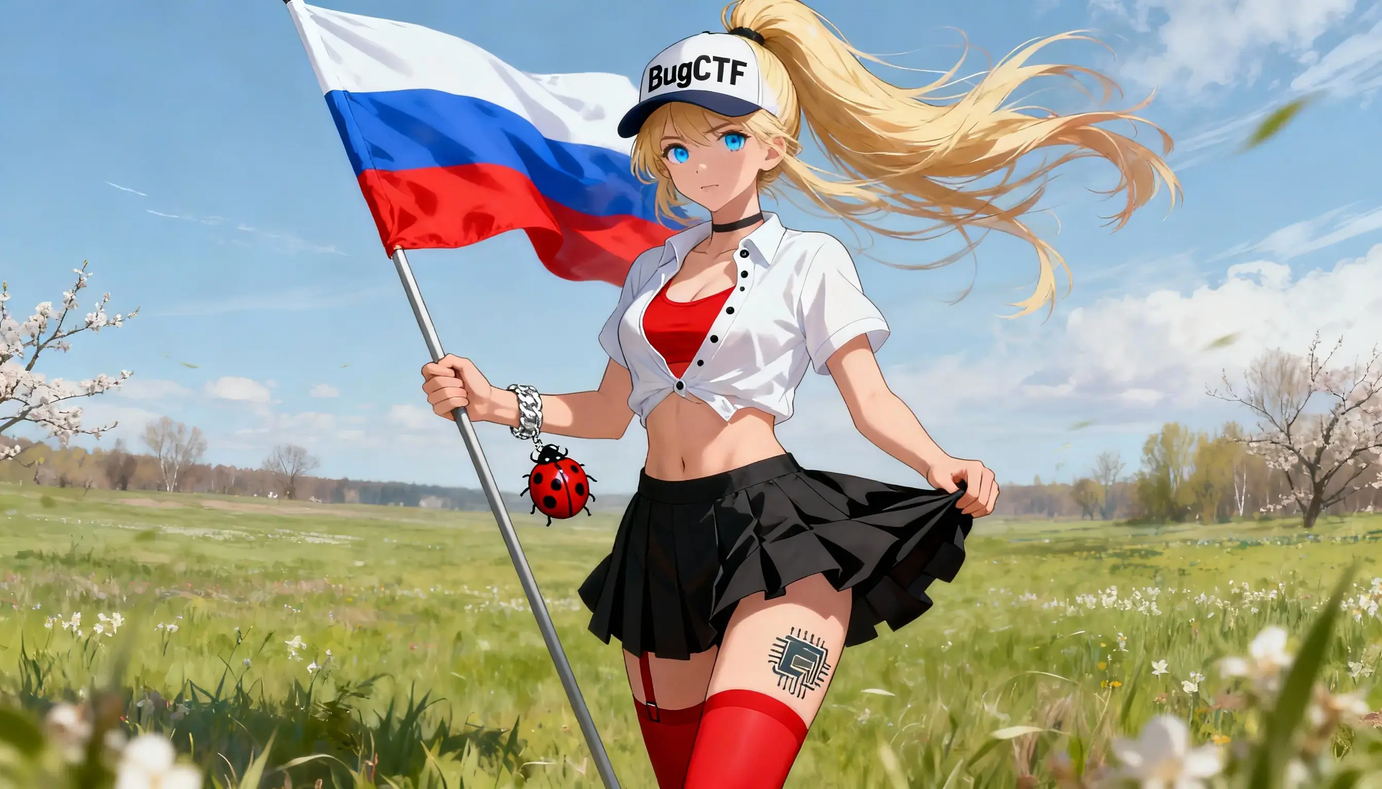 Пикси с флагом в поле
