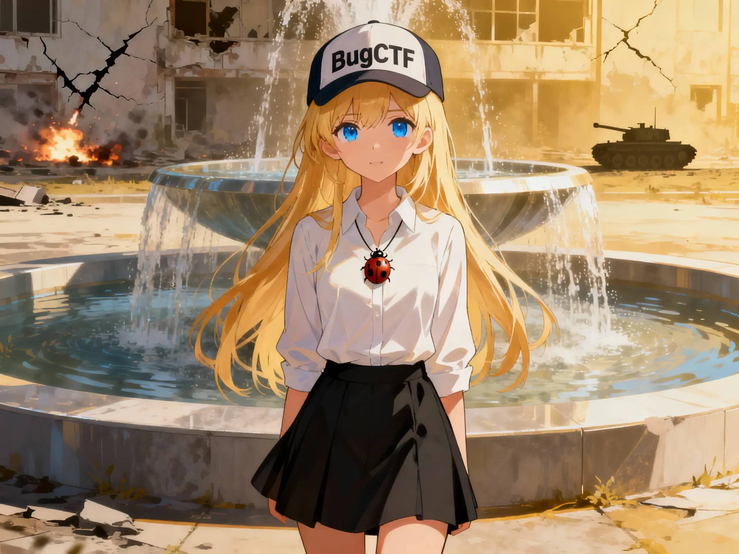 Пикси на фоне танка