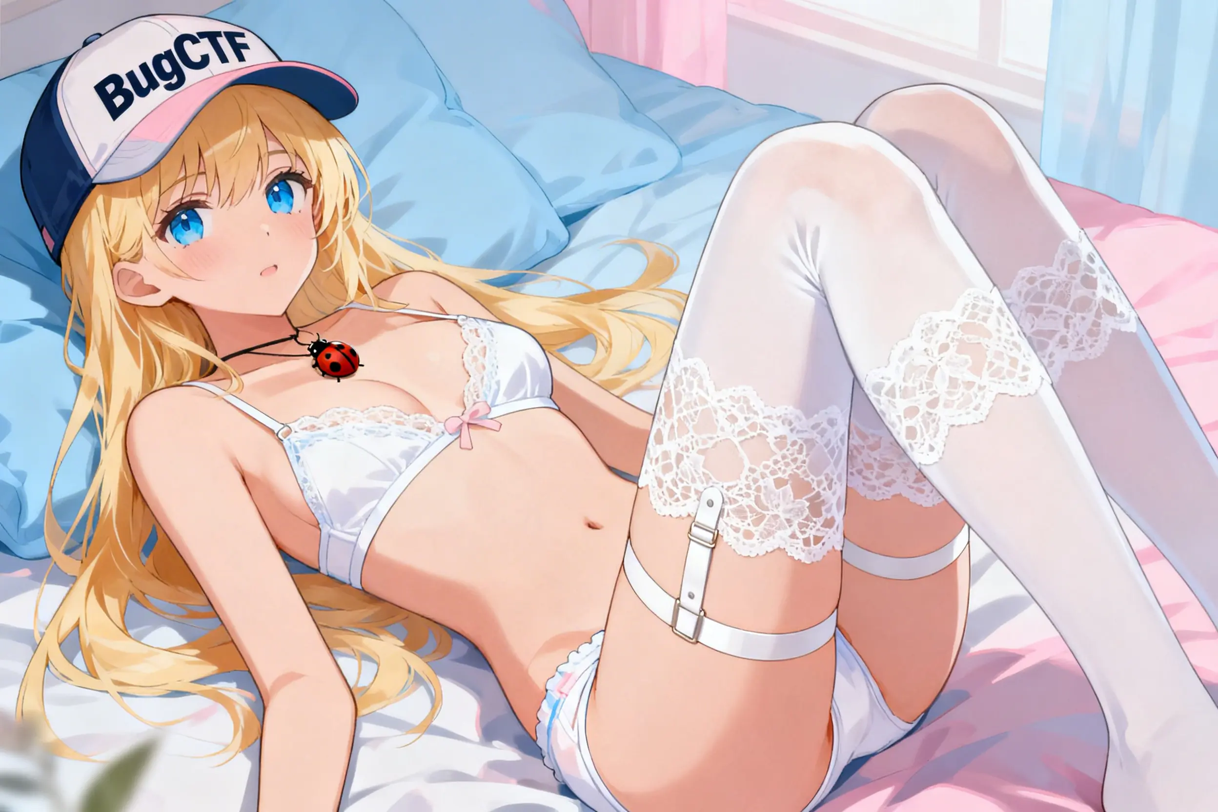 Пикси в белом белье на кровати 18+
